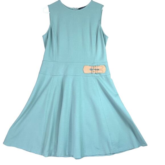 LAUREN RALPH LAUREN Dress 16 Faux-leather Double Buckle Sleeveless Fit and Flare - Picture 7 of 15